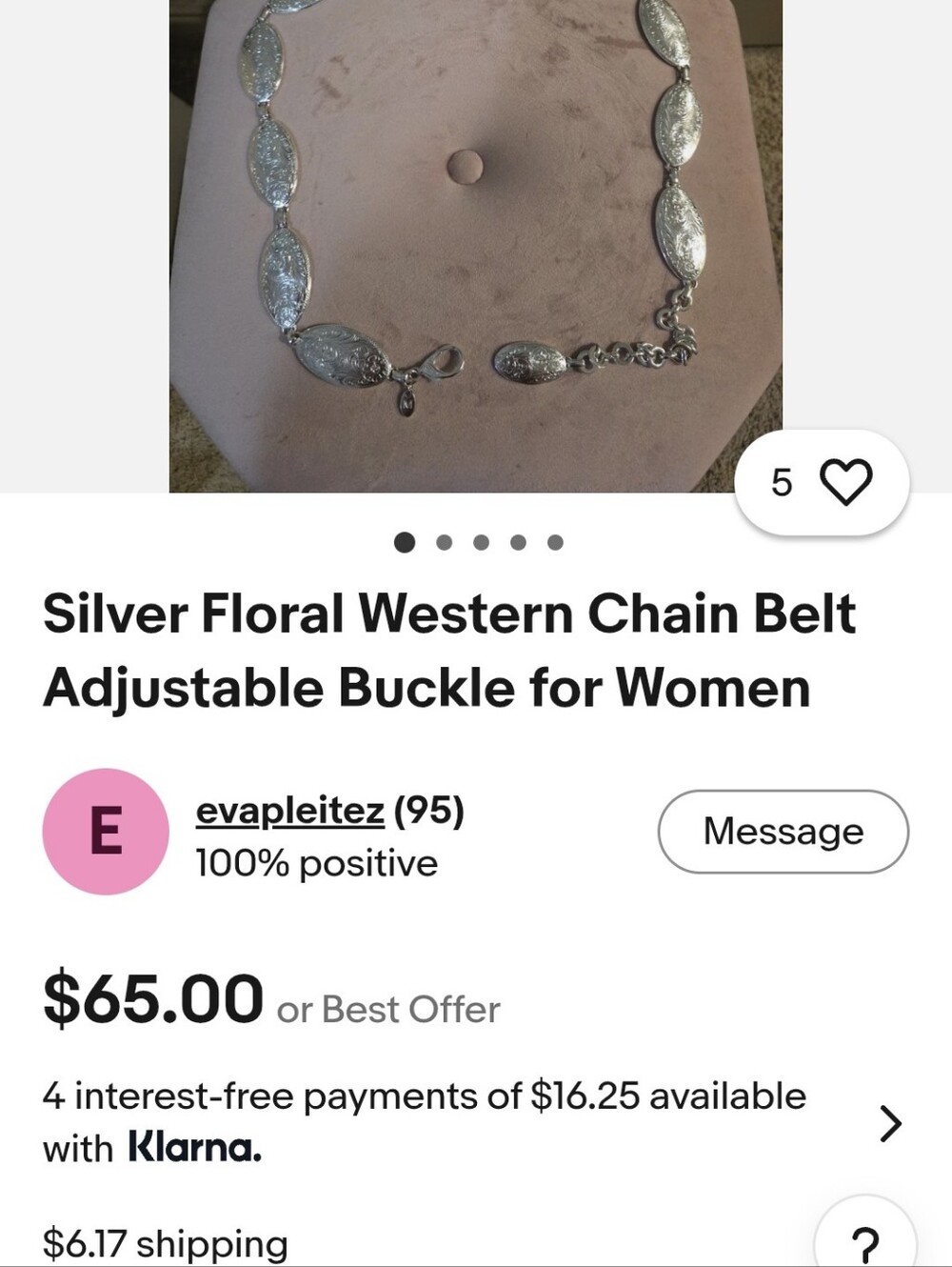 Antique-Style Silver Floral Link Women's Metal Belt - Picture 5 of 6